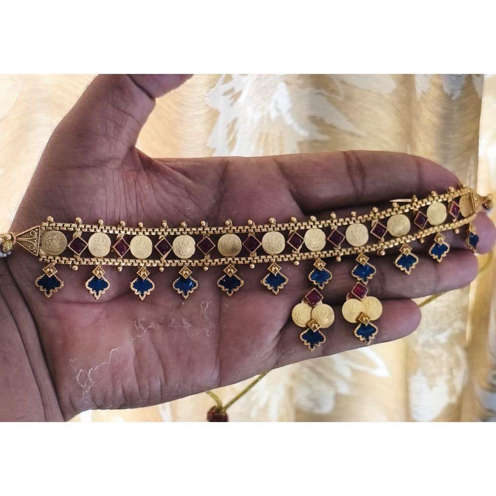 Joyful Jewel Art Traditional Matte Pota Stone And Pearl Temple Necklace Set