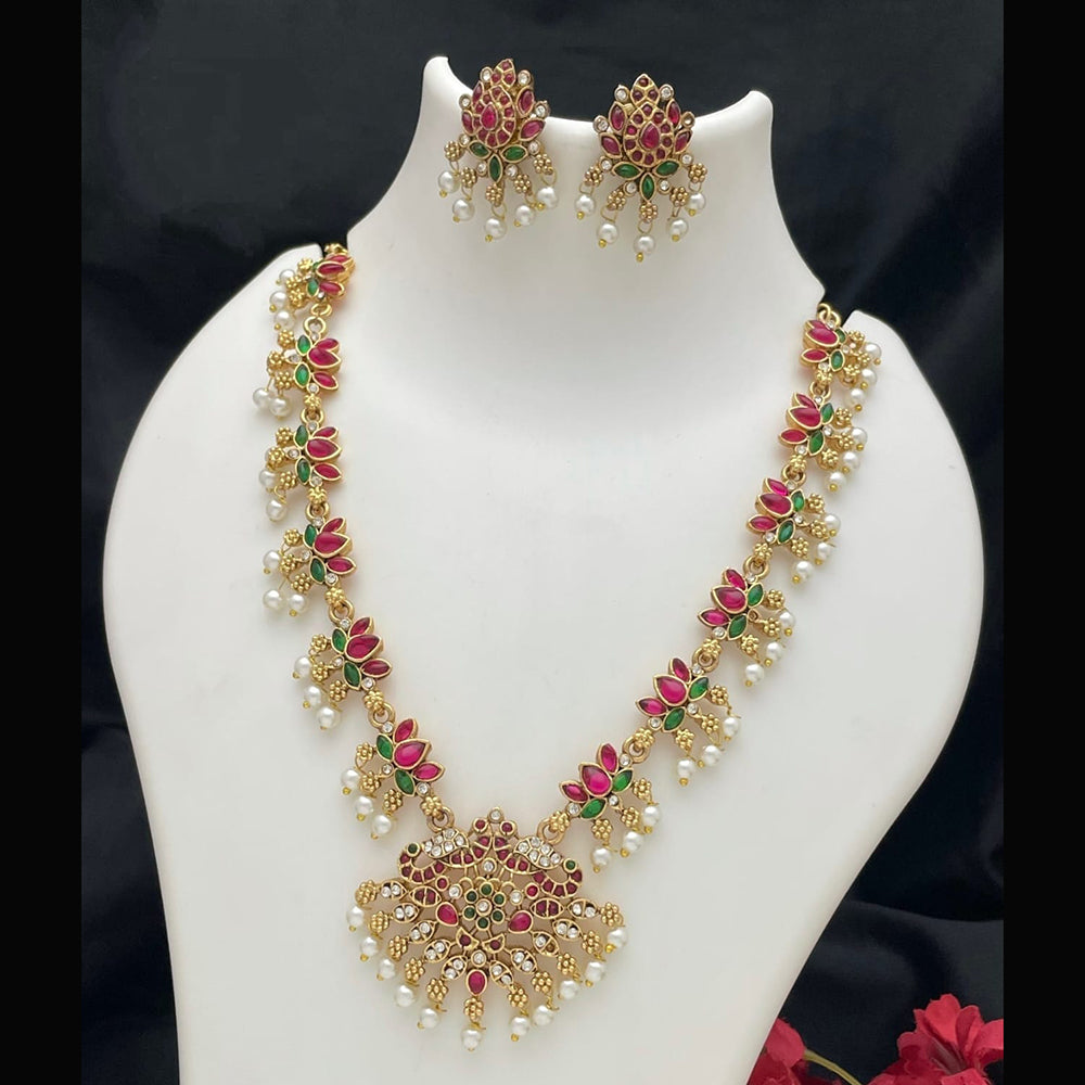 Joyful Jewel Art Traditional Matte Pota Stone And Pearl Necklace Set
