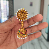 Joyful Jewel Art Matte Gold Plated Pota Stone And Pearls Jhumki Earrings