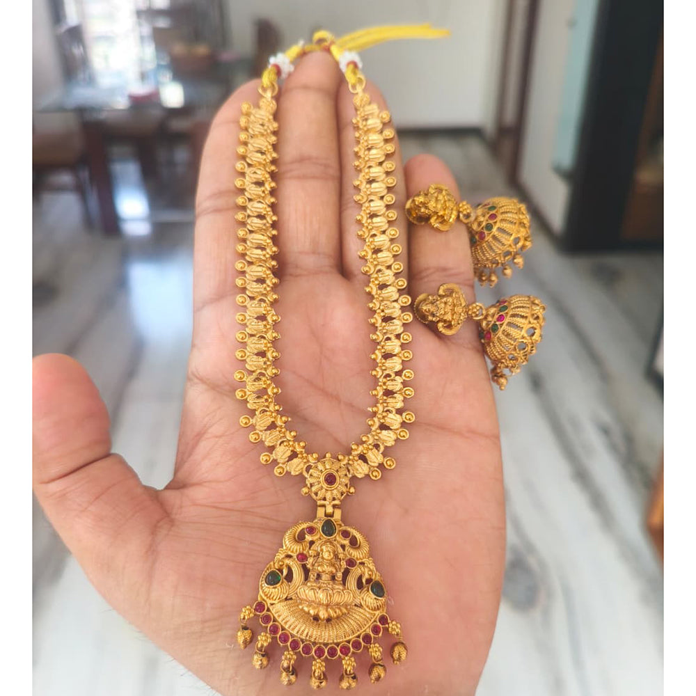 Joyful Jewel Art Timeless Matte Gold Pota Stone And Pearl Temple Necklace set