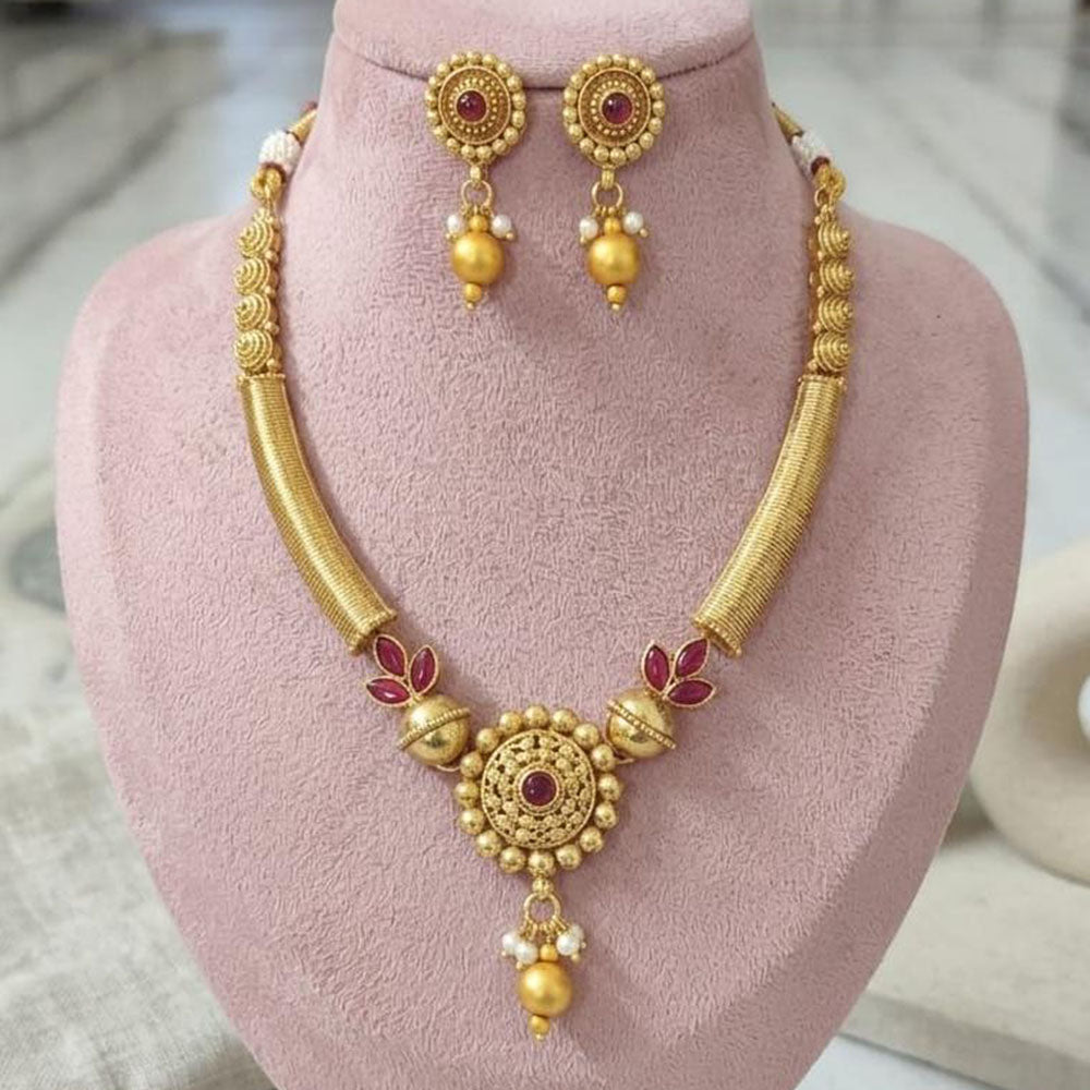 Joyful Jewel Art Traditional Matte Pota Stone And Pearl Necklace Set