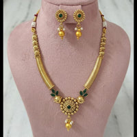 Joyful Jewel Art Traditional Matte Pota Stone And Pearl Necklace Set