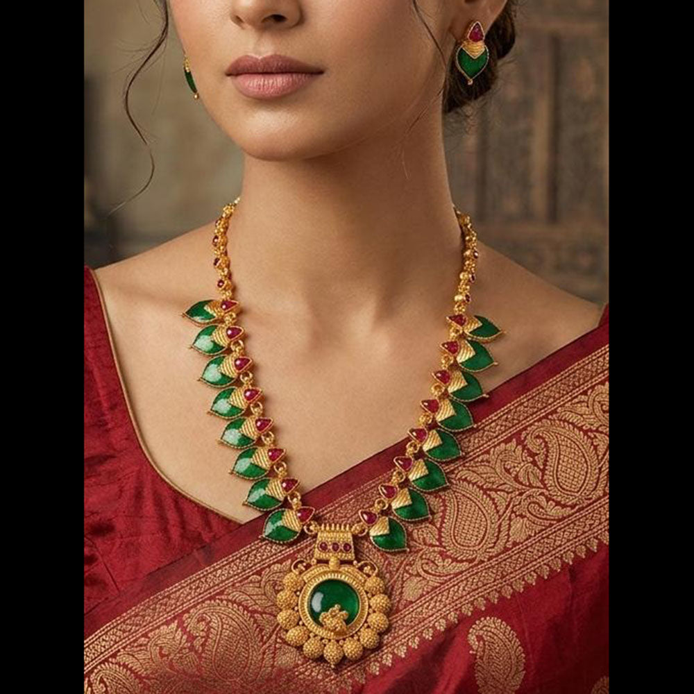Joyful Jewel Art Traditional Matte Pota Stone Long Necklace Set