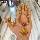 Joyful Jewel Art Traditional Matte Pota Stone And Pearl Temple Necklace Set