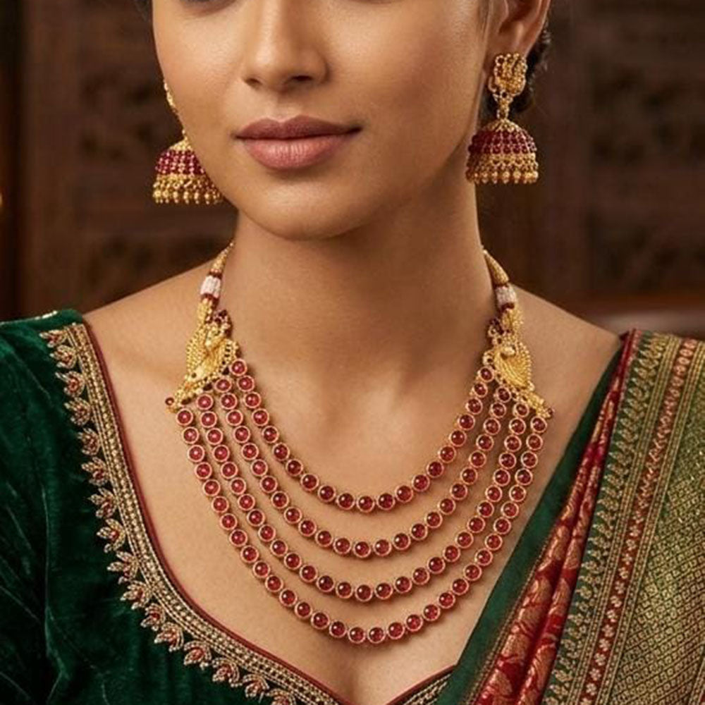 Joyful Jewel Art Traditional Matte Pota Stone And Pearl Necklace Set
