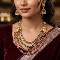 Joyful Jewel Art Traditional Matte Pota Stone And Pearl Necklace Set