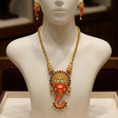Joyful Jewel Art Traditional Matte Pota Stone And Pearl Temple Long Necklace Set