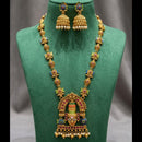 Joyful Jewel Art Traditional Matte Pota Stone And Pearl Temple Long Necklace Set