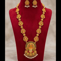 Joyful Jewel Art Traditional Matte Pota Stone And Pearl Temple Long Necklace Set