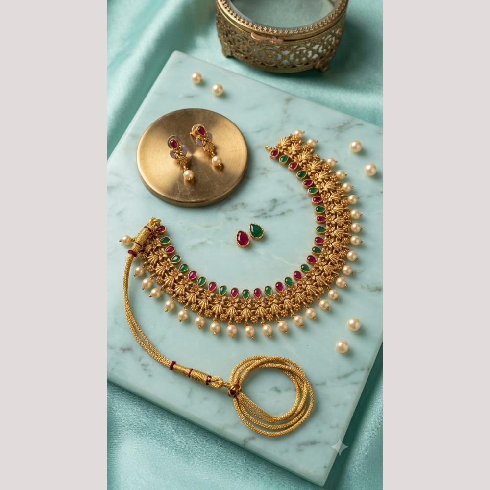 Joyful Jewel Art Traditional Matte Pota Stone Necklace Set
