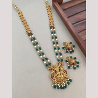 Joyful Jewel Art Traditional Matte Pota Stone And Pearl Temple Necklace Set
