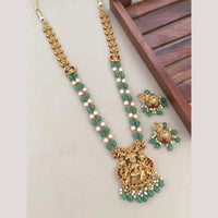 Joyful Jewel Art Traditional Matte Pota Stone And Pearl Temple Necklace Set