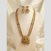 Joyful Jewel Art Traditional Matte Pota Stone And Pearl Temple Long Necklace Set