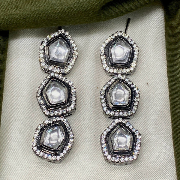 Amoliya Jewels Black Polish Kundan Earrings