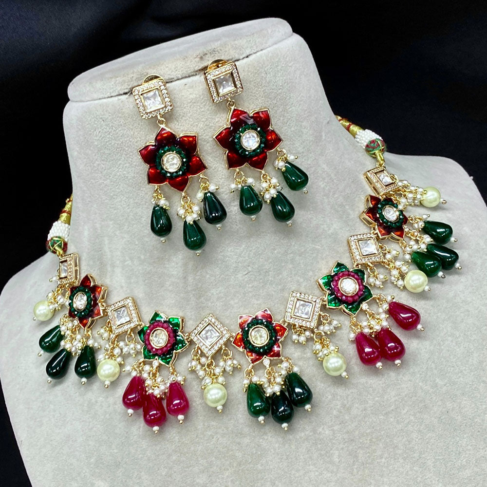 Amoliya Jewels Brass Polki Kundan Designer Necklace Set