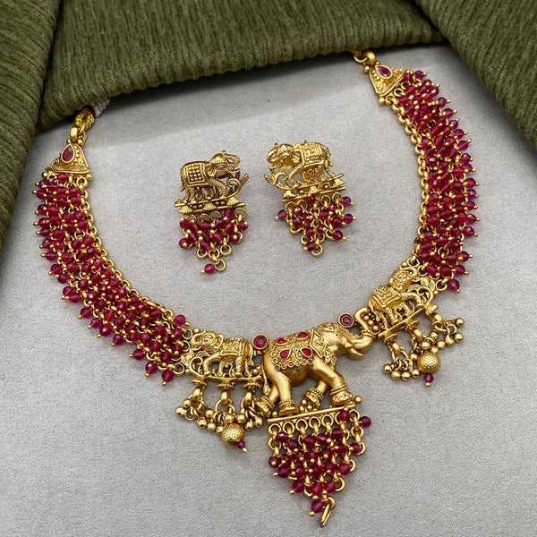 Amoliya Jewels Brass Elephant Style Necklace Set