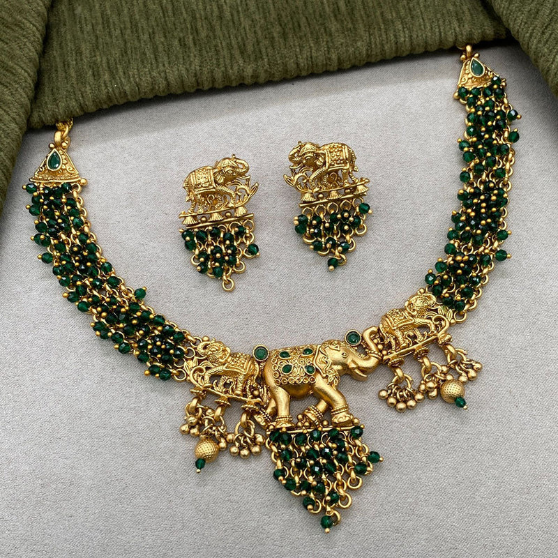 Amoliya Jewels Brass Elephant Style Necklace Set