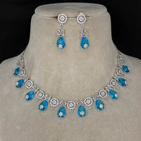 Amoliya Jewels Silver Plated American Diamond Necklace Set