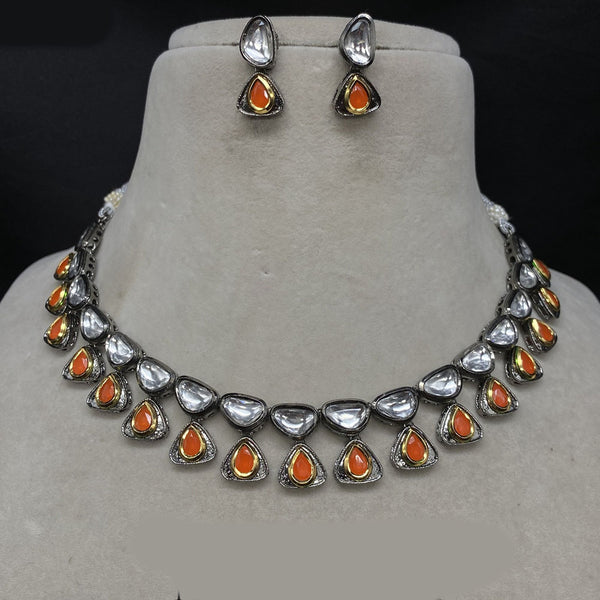 Amoliya Jewels Black Polish Kundan Necklace Set