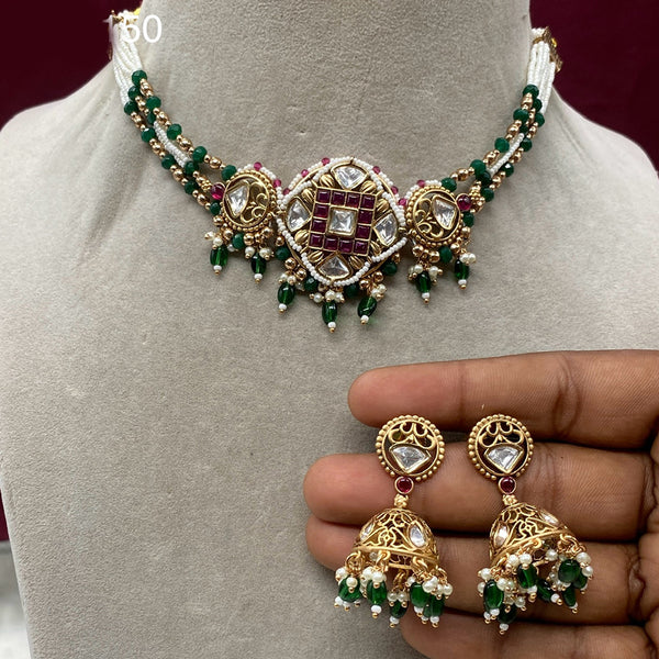 Amoliya Jewels Polki Kundan And Beads Choker Necklace Set