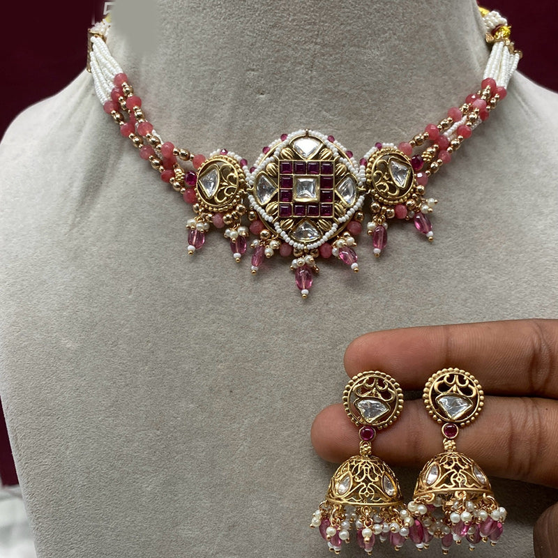 Amoliya Jewels Polki Kundan And Beads Choker Necklace Set