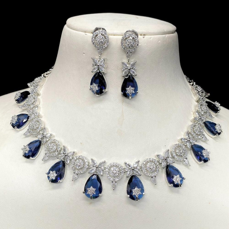 Amoliya Jewels Silver Plated American Diamond Necklace Set