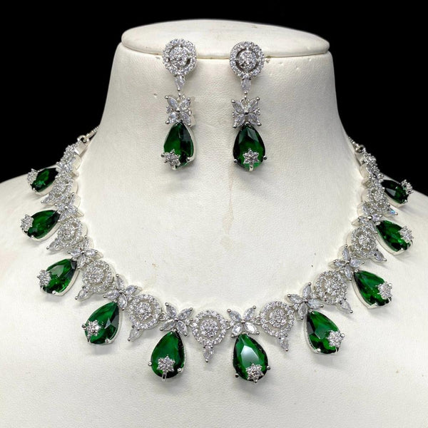 Amoliya Jewels Silver Plated American Diamond Necklace Set