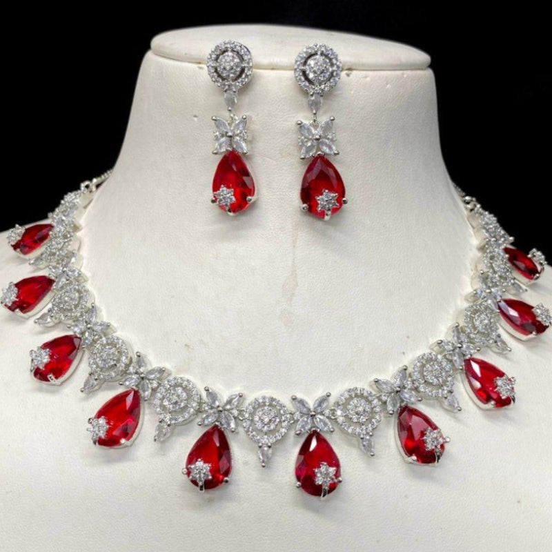 Amoliya Jewels Silver Plated American Diamond Necklace Set