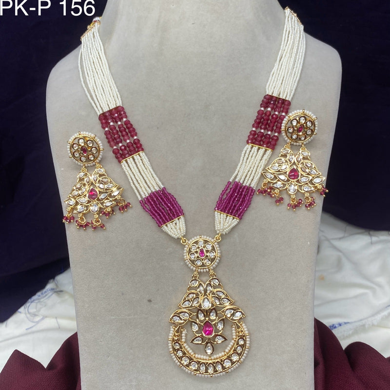 Amoliya Jewels Polki Kundan Pearl Long Necklace Set