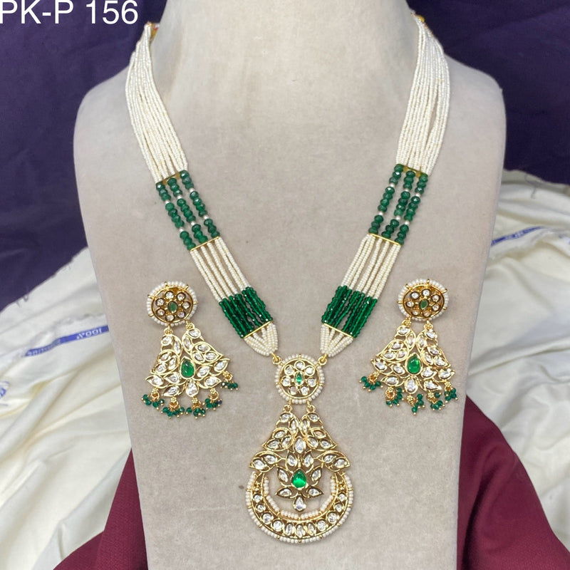 Amoliya Jewels Polki Kundan Pearl Long Necklace Set