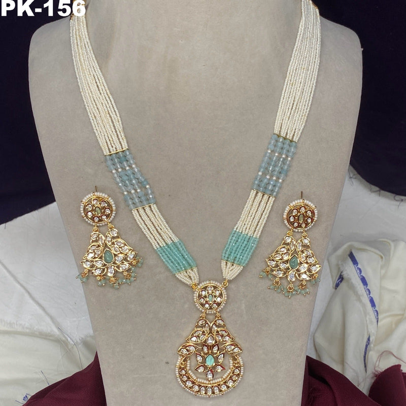 Amoliya Jewels Polki Kundan Pearl Long Necklace Set