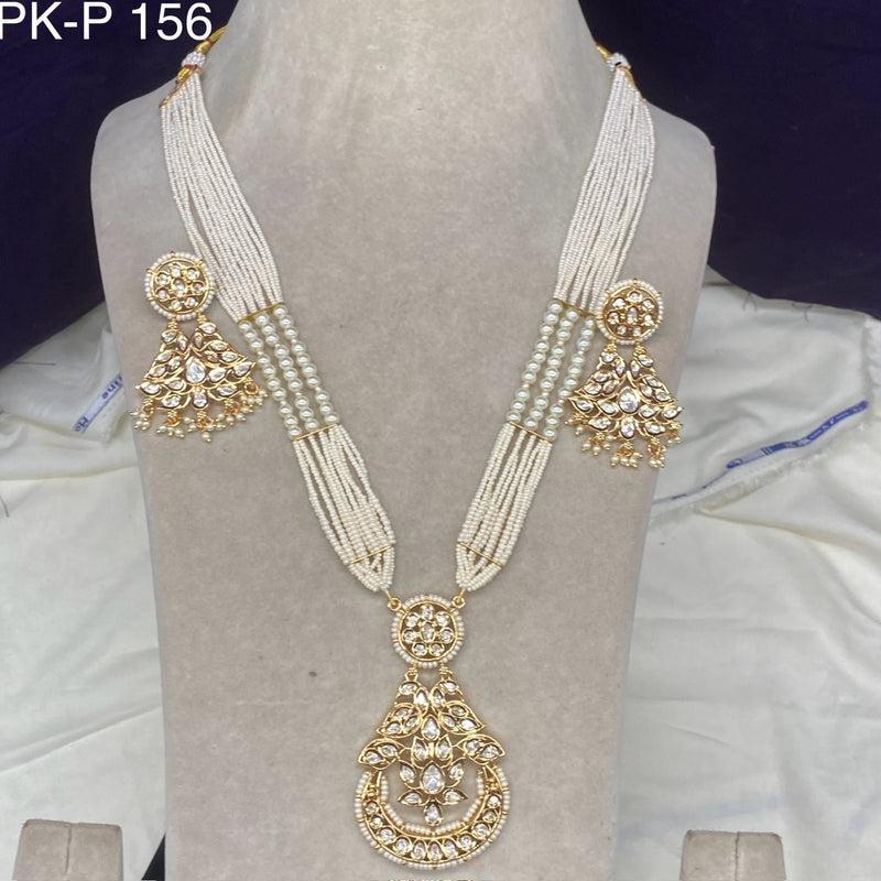 Amoliya Jewels Polki Kundan Pearl Long Necklace Set