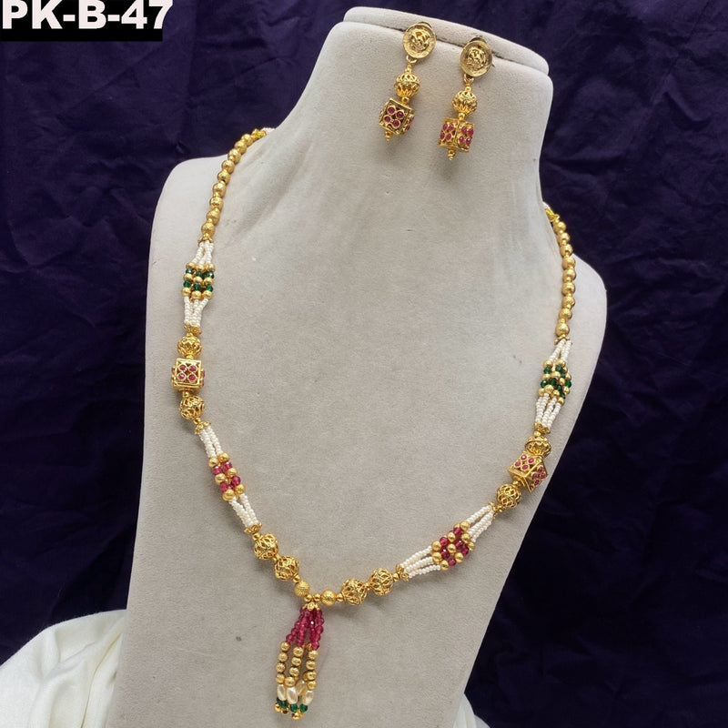 Amoliya Jewels Gold Plated Moti Long Necklace Set