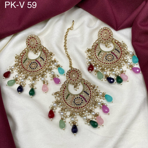 Amoliya Jewels Gold Plated Crystal Stone Earrings With Maangtikka