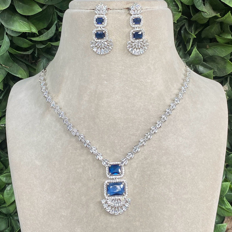 Amoliya Jewels Silver Plated American Diamond Necklace Set