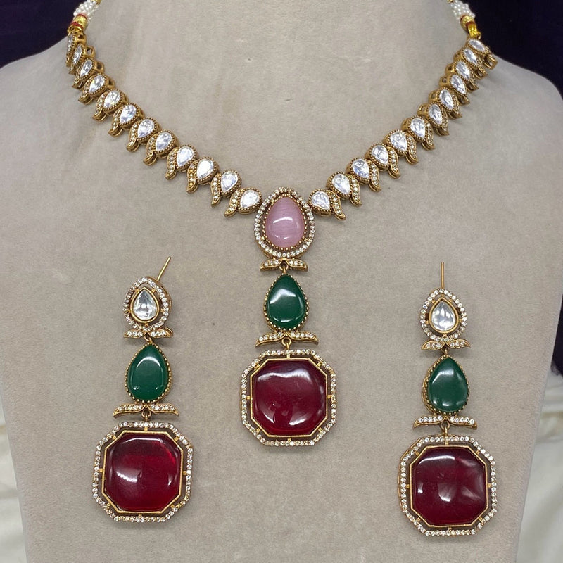 Amoliya Jewels Gold Plated Polki Kundan Necklace Set