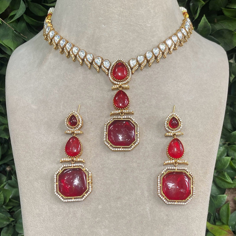 Amoliya Jewels Gold Plated Polki Kundan Necklace Set