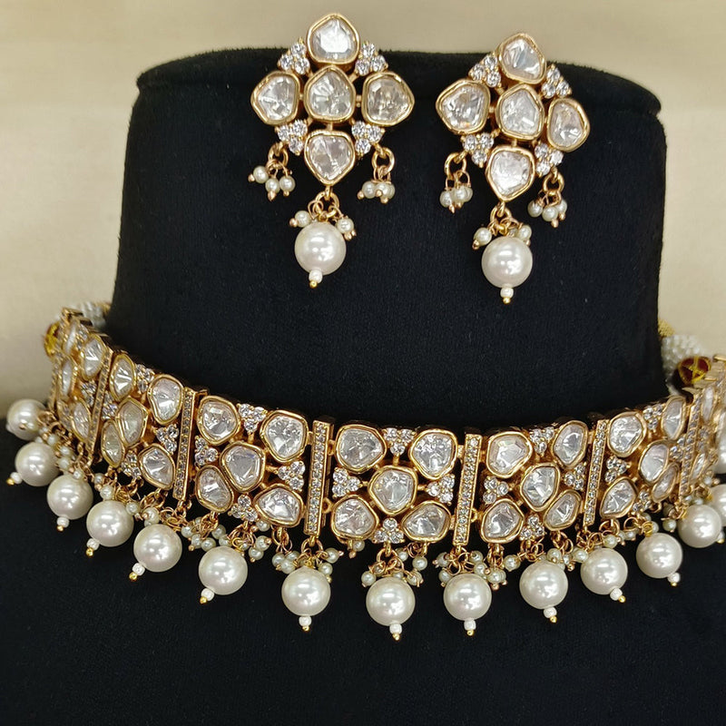 Amoliya Jewels Gold Plated Polki Kundan Necklace Set