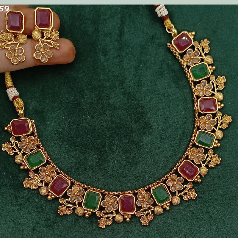 Amoliya Jewels Gold Plated Crystal Stone Necklace Set