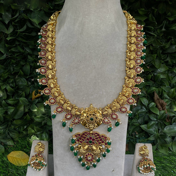 Amoliya Jewels Gold Plated Peacock Design Long Necklace Set