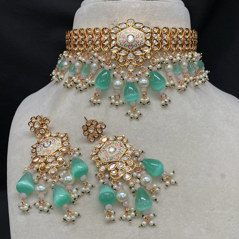 Amoliya Jewels Gold Plated Polki Kundan Choker Necklace Set