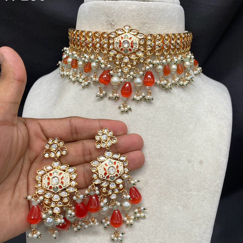 Amoliya Jewels Gold Plated Polki Kundan Choker Necklace Set