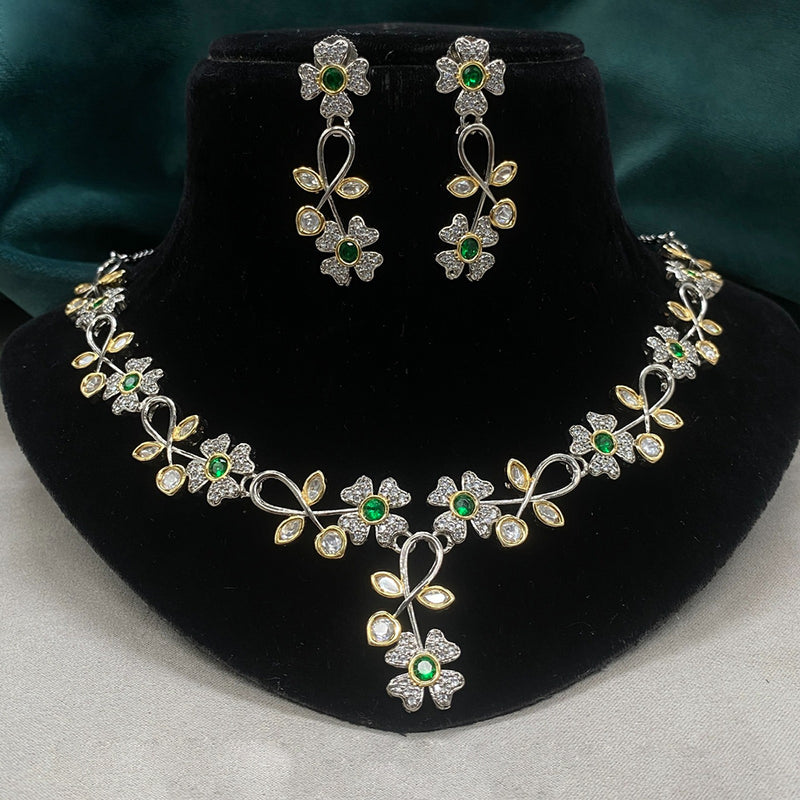 Amoliya Jewels American Diamond Floral Necklace Set