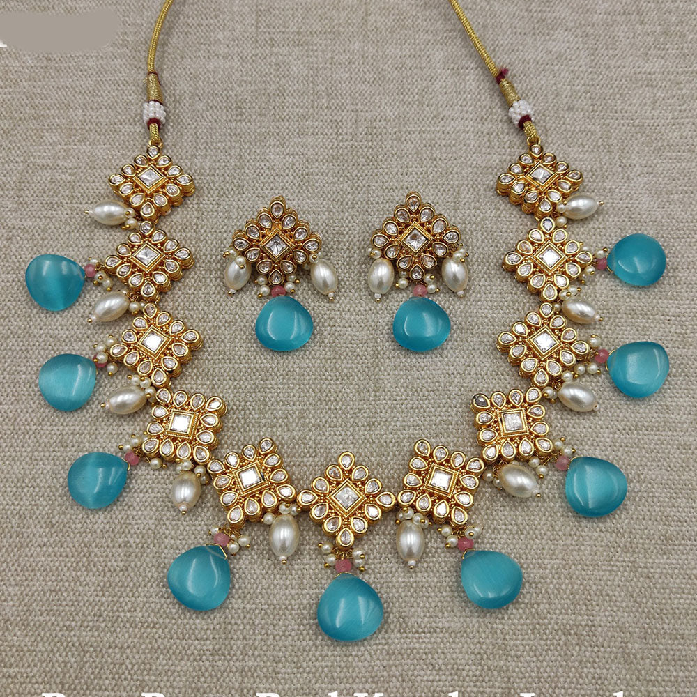 Amoliya Jewels Gold Plated Polki Kundan And Pearl  Necklace Set
