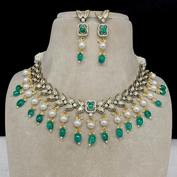 Amoliya Jewels Gold Plated Polki Kundan And Pearl  Necklace Set