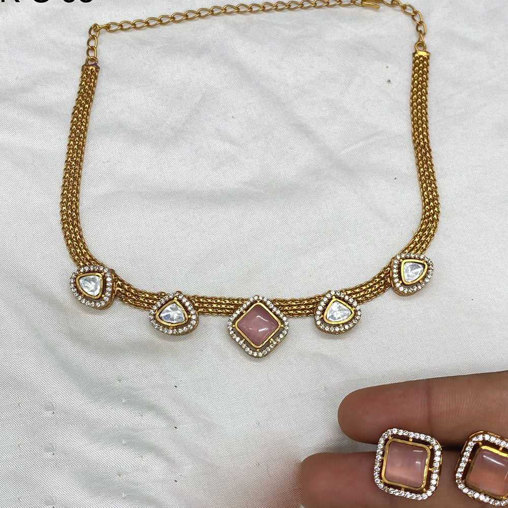 Amoliya Jewels Gold Plated Polki Kundan Necklace Set