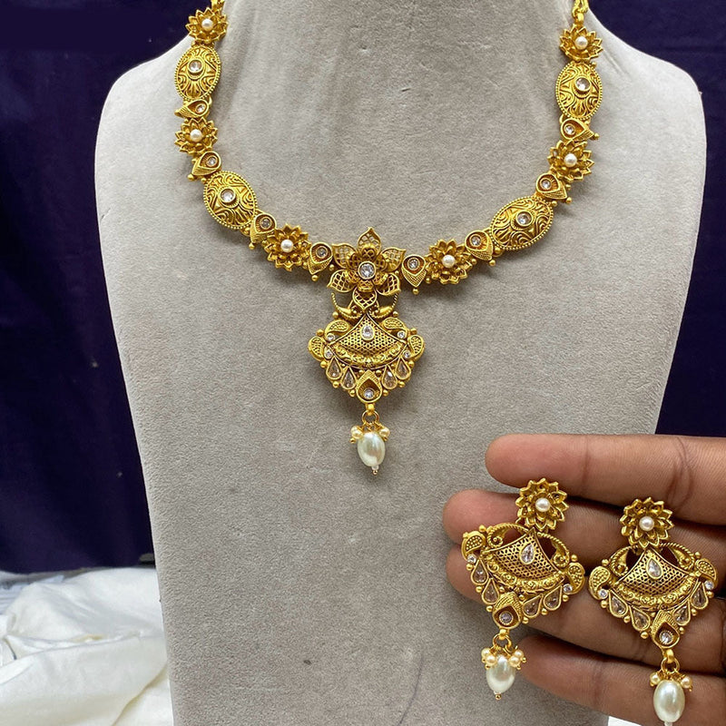 Amoliya Jewels Gold Plated Pota Stone Necklace Set