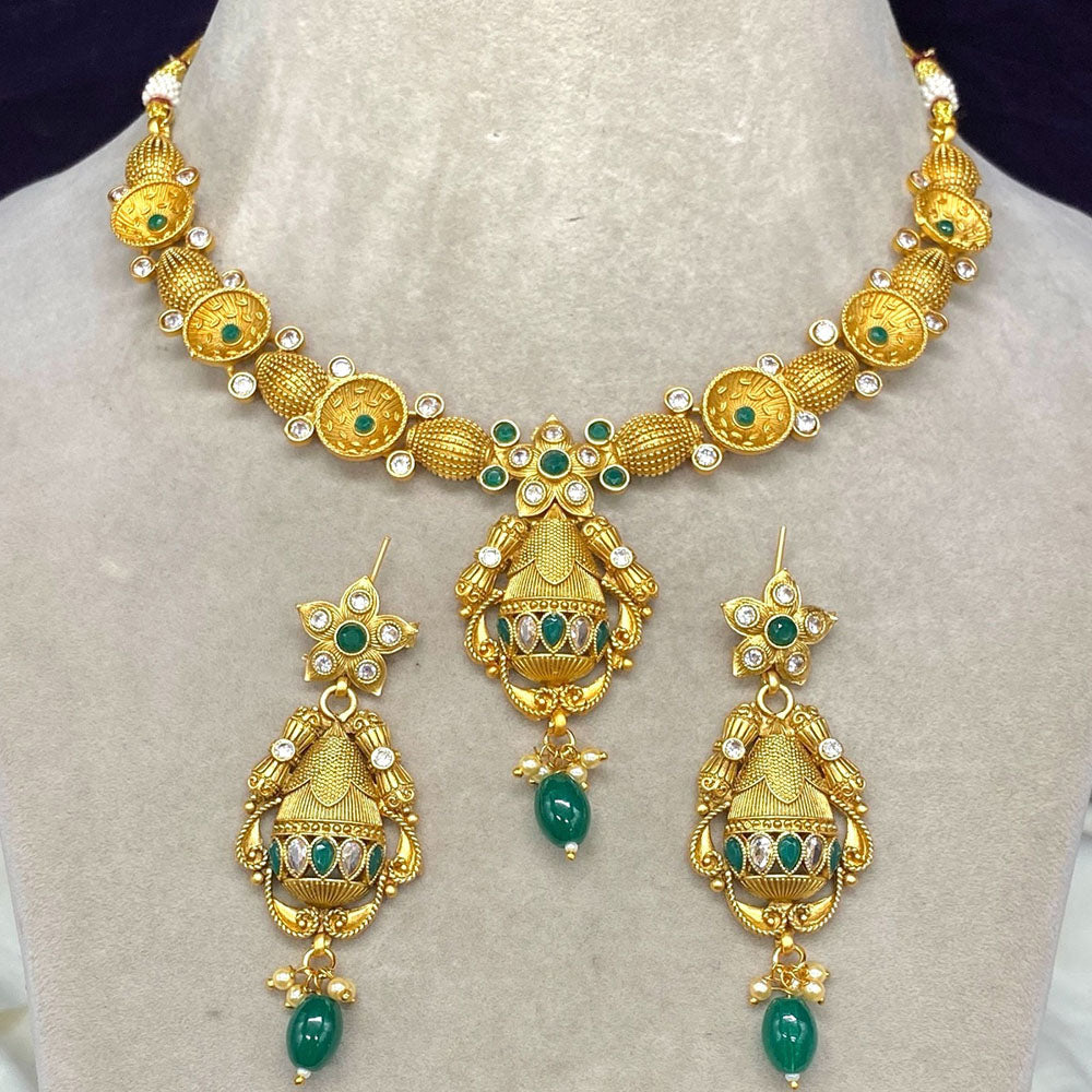 Amoliya Jewels Gold Plated Pota Stone Necklace Set