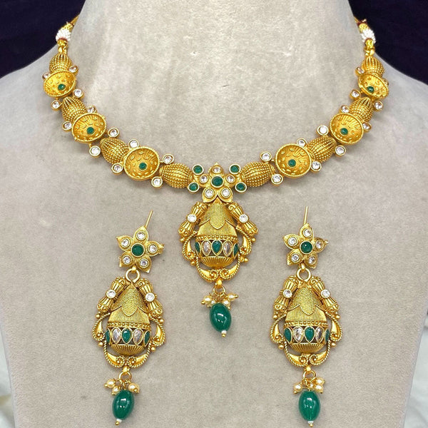 Amoliya Jewels Gold Plated Pota Stone Necklace Set