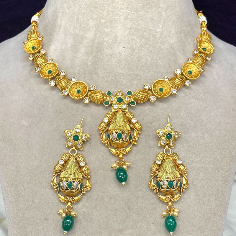 Amoliya Jewels Gold Plated Pota Stone Necklace Set